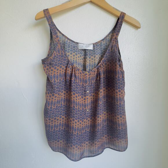 A.L.C. Silk Ikat Print Button Front Cami Tank Top Boho Minimalist Chic Layering - Picture 2 of 7